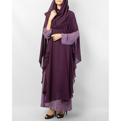 Hijabulhareem Purple Polyester Front Close Abaya With Dupatta