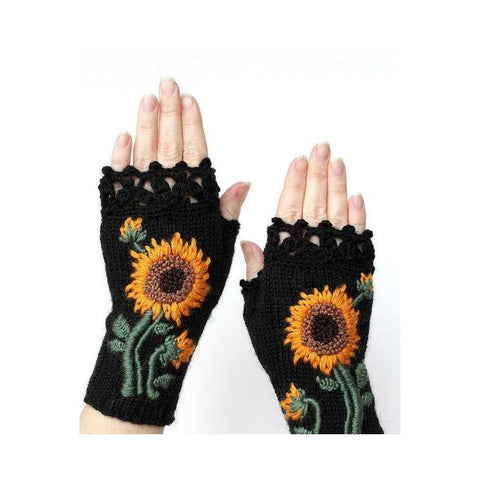 Collection HUB Long Sunflower Embroidery Wool Gloves for Women